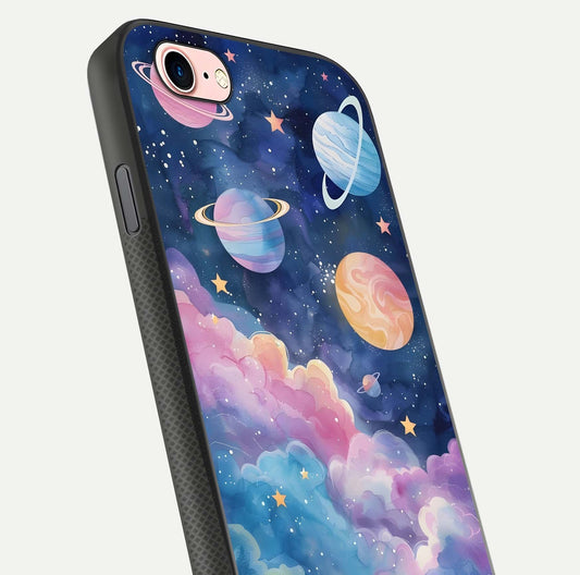 Cosmic Planet Dreams Glass Case for iPhone 6 Plus close-up highlighting planetary details and reflection glow