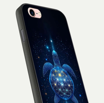 Crimson Blue Turtle Glass Case for iPhone 6 Plus close-up highlighting turtle shell detail and shine reflection