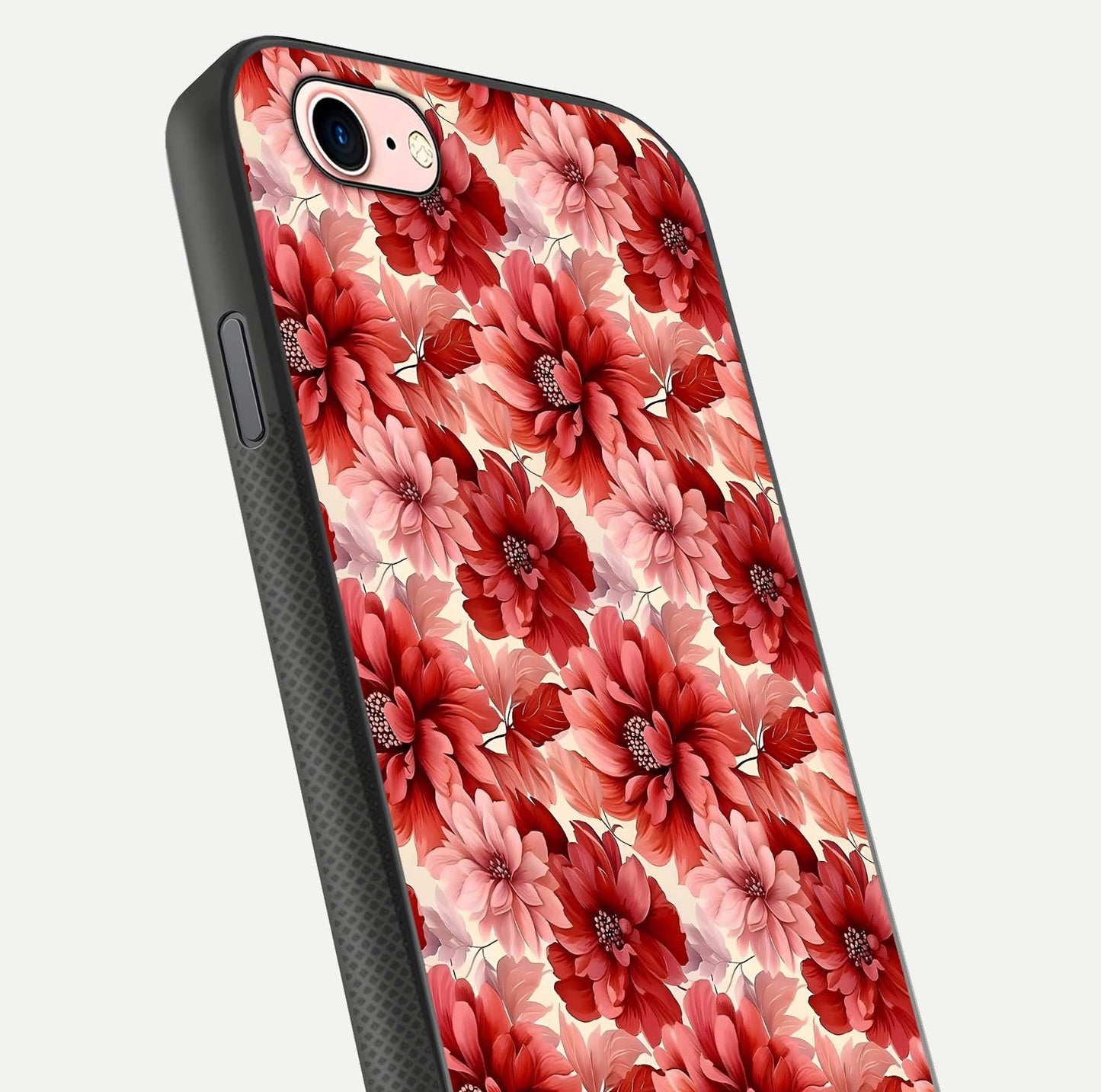 Crimson Love Petals Glass Case for iPhone 6 Plus close-up highlighting petal texture and light reflection