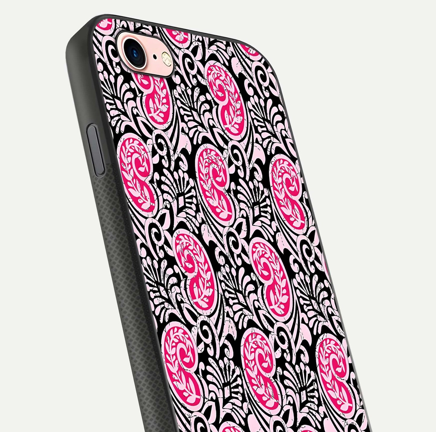 Crimson Paisley Charm Glass Case for iPhone 6 Plus close-up highlighting fine pattern detail and reflection tone