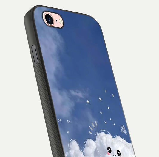 Cute Blossom Cloud Glass Case for iPhone 6 Plus close-up highlighting pink flower tones and reflection glow