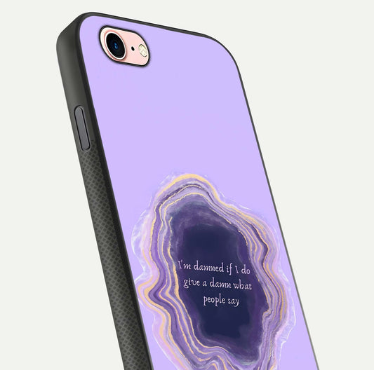Damned People Quote Glass Case for iPhone 6 Plus close-up highlighting quote text and reflection depth