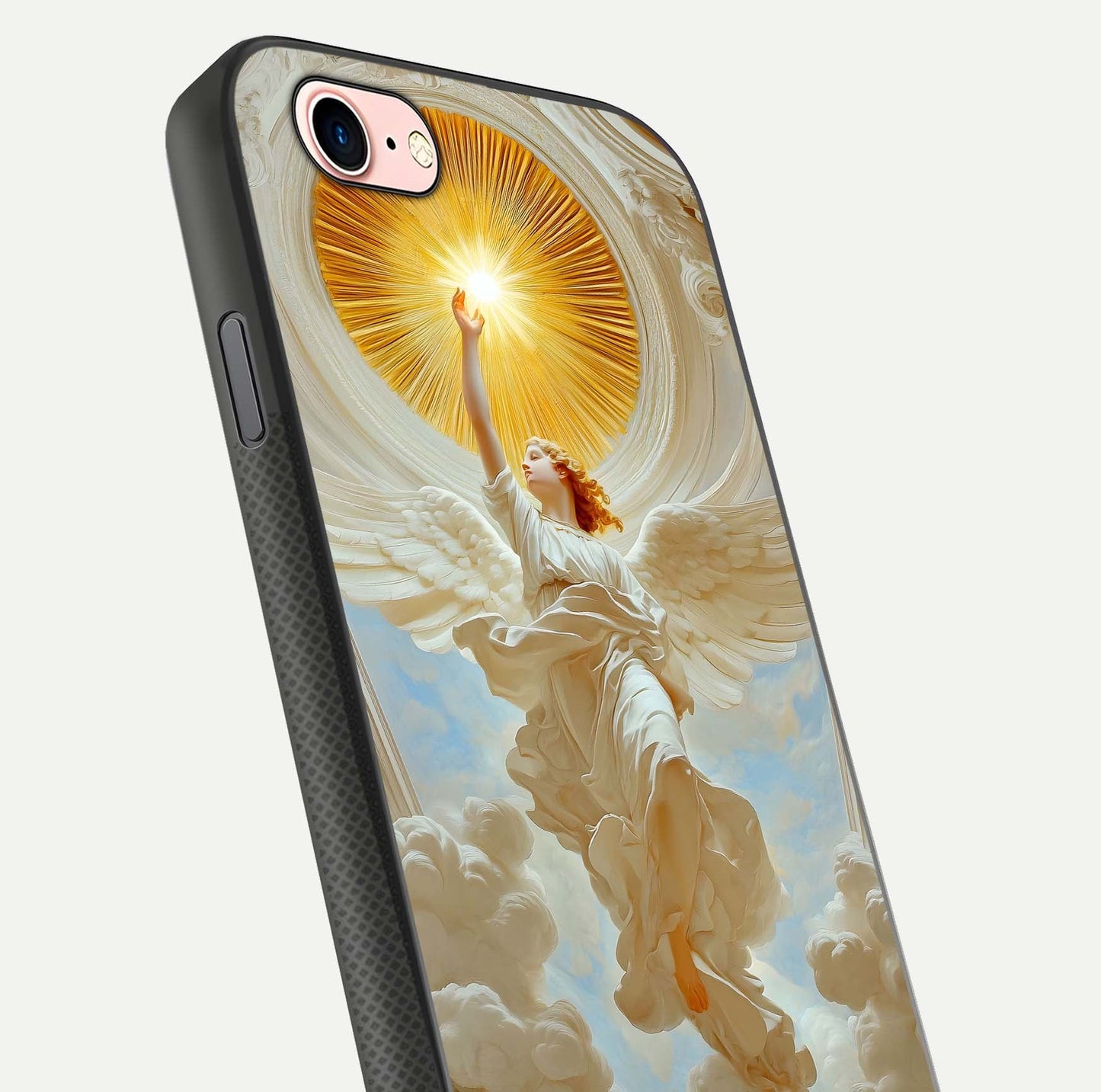 Divine Light Angel Glass Case for iPhone 6 Plus close-up highlighting light rays and glass reflection