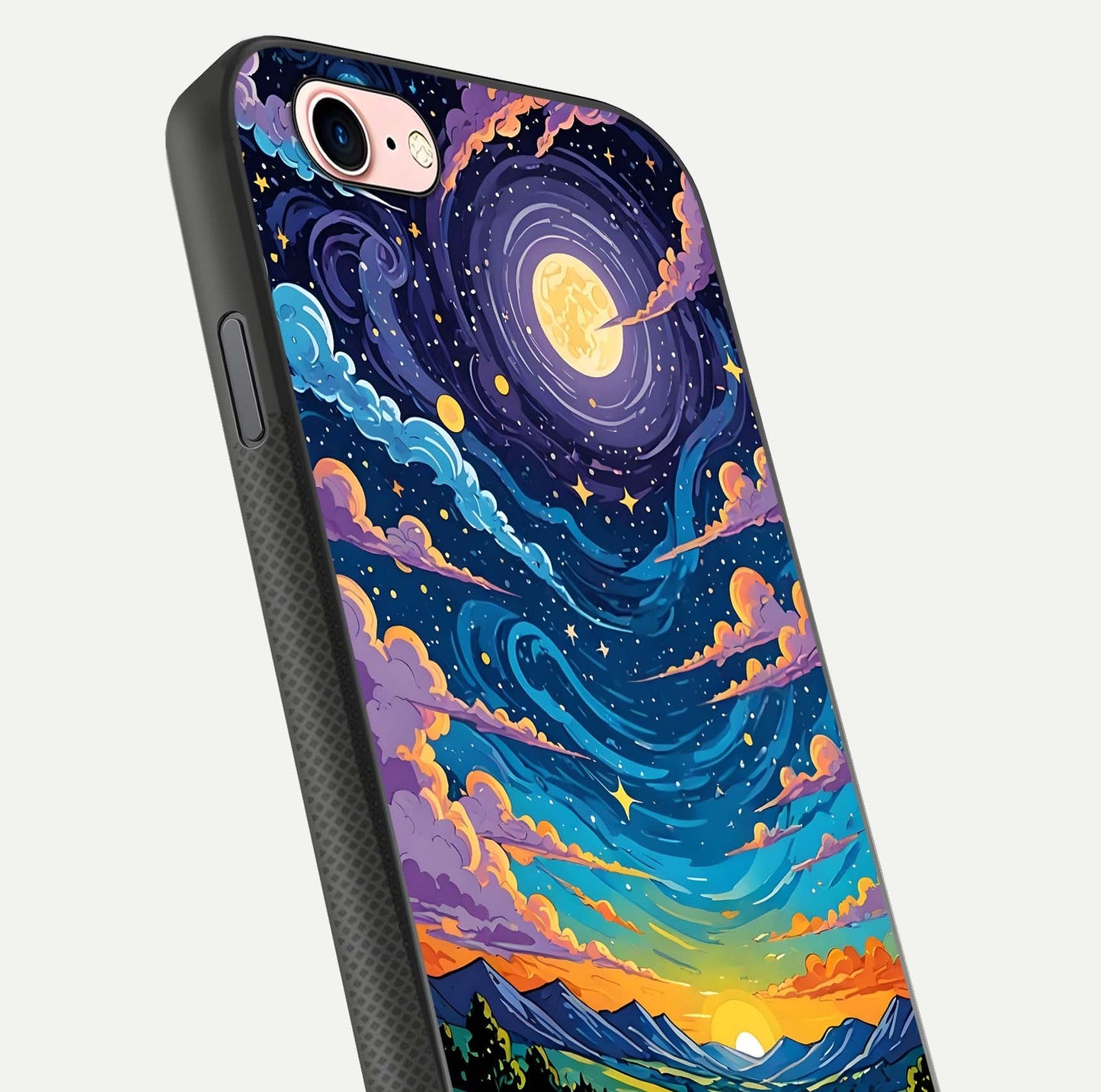 Dreamy Night Landscape Glass Case for iPhone 6 Plus close-up highlighting stars and reflection tone