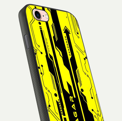 Electric Pulse CYBERPUNK Custom Name Glass Case for iPhone 6 Plus close-up highlighting tech pattern, lighting effect, and reflection shine