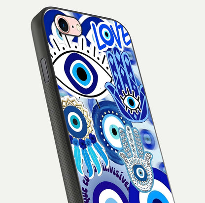 Evil Eyes Dream Glass Case for iPhone 6 Plus close-up highlighting evil-eye charm detail and light reflection on glass