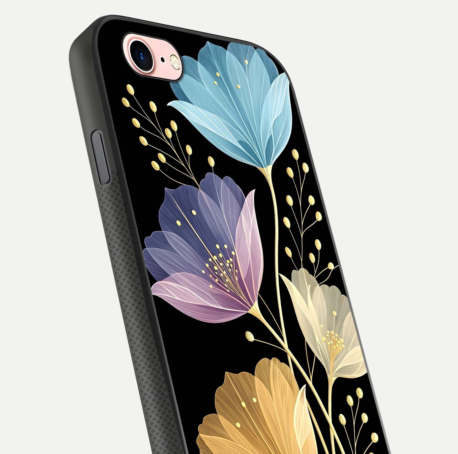 Flower Bloom Glow Glass Case for iPhone 6 Plus close-up highlighting bloom detail and reflection polish