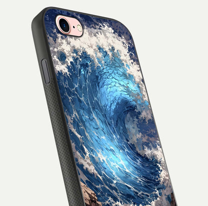 Giant Ocean Wave Glass Case for iPhone 6 Plus close-up angled shot showing wave texture and water reflection shine