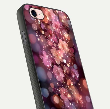 Glowing Petal Bliss Glass Case for iPhone 6 Plus close-up angled shot showing petal glow, color depth, and reflection shine