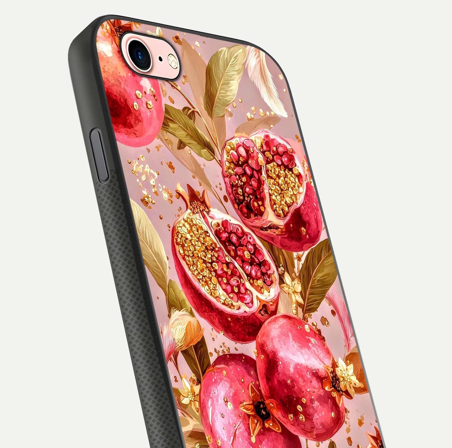 Golden Bloom Glow Glass Case for iPhone 6 Plus close-up angled shot showing metallic tones and reflection brilliance