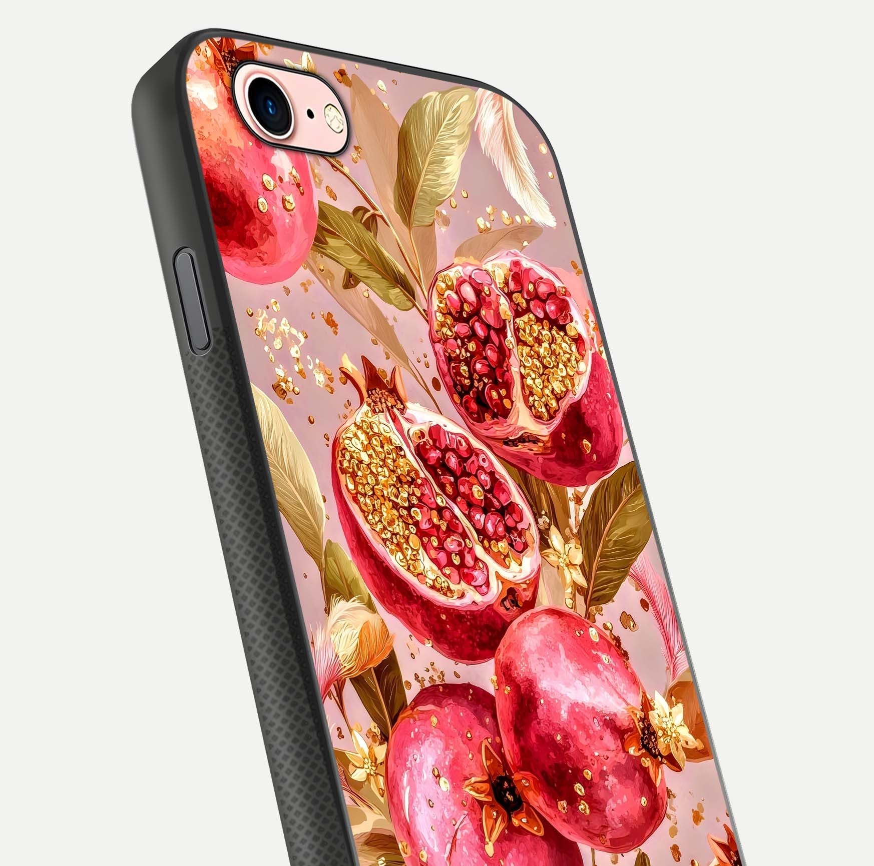 Golden Bloom Glow Glass Case for iPhone 6 Plus close-up angled shot showing metallic tones and reflection brilliance