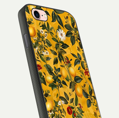 Golden Lemon Field Glass Case for iPhone 6 Plus close-up angled shot showing citrus texture and reflection brilliance