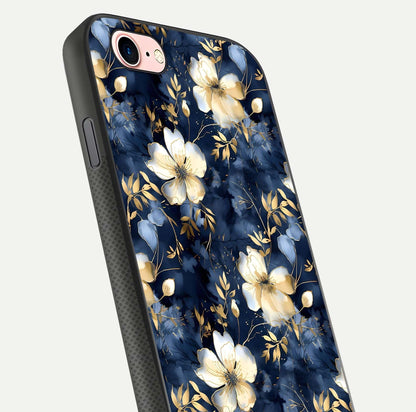 Golden Midnight Bloom Glass Case for iPhone 6 Plus close-up angled shot showing floral detail and reflection shine