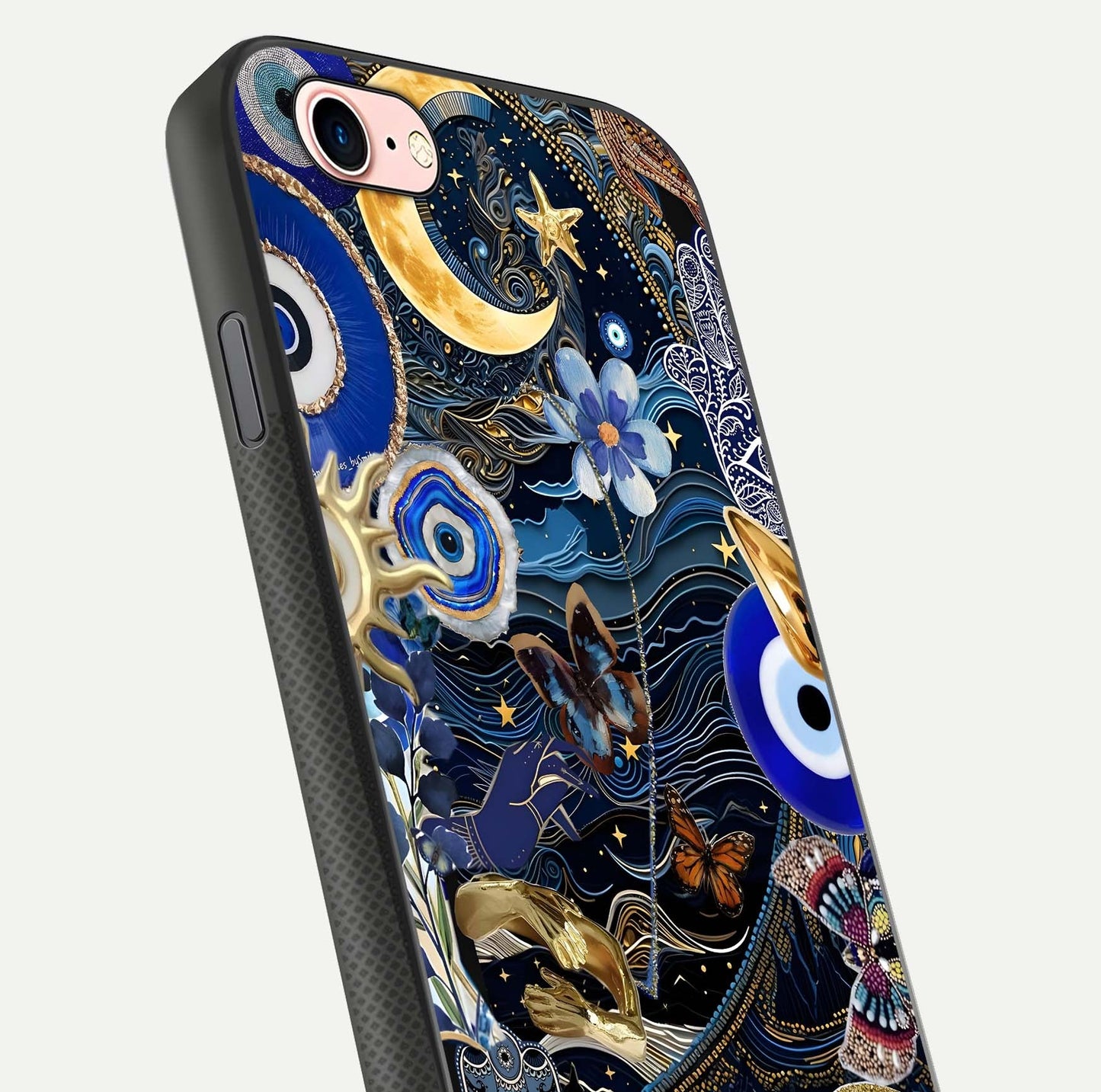 Golden Moon Magic Glass Case for iPhone 6 Plus close-up angled shot showing lunar glow, star detail, and reflection brightness