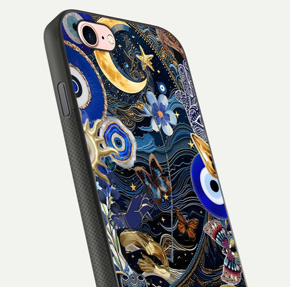 Golden Moon Magic Glass Case for iPhone 6 Plus close-up angled shot showing lunar glow, star detail, and reflection brightness