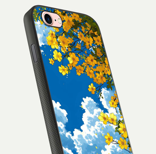 Golden Petal Sky Glass Case for iPhone 6 Plus close-up angled shot showing petal texture and shine reflection