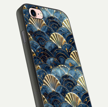 Golden Wave Luxe Glass Case for iPhone 6 Plus close-up angled shot showing flowing wave texture and reflection brightness