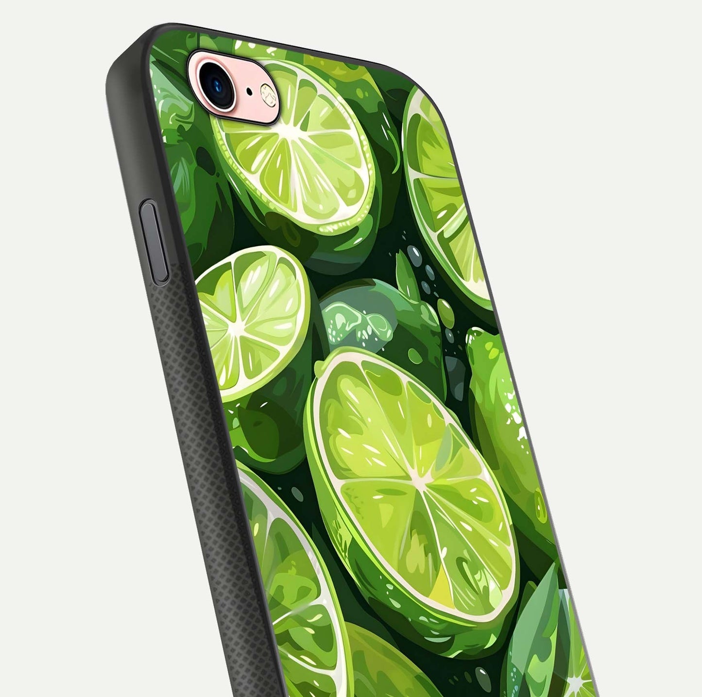 Green Lemon Glass Case for iPhone 6 Plus close-up angled shot showing lemon slice texture and reflection brightness
