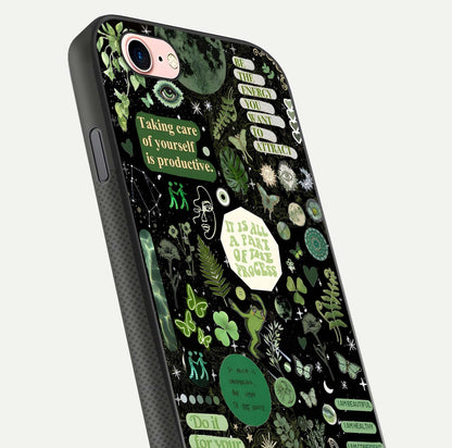 Green Moon Energy Glass Case for iPhone 6 Plus close-up angled shot showing glowing lunar detail and reflection shine