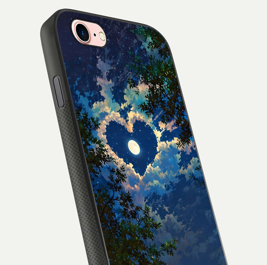 Heart with Moon Sky Glass Case for iPhone 6 Plus close-up angled shot showing lunar reflection and shine detail