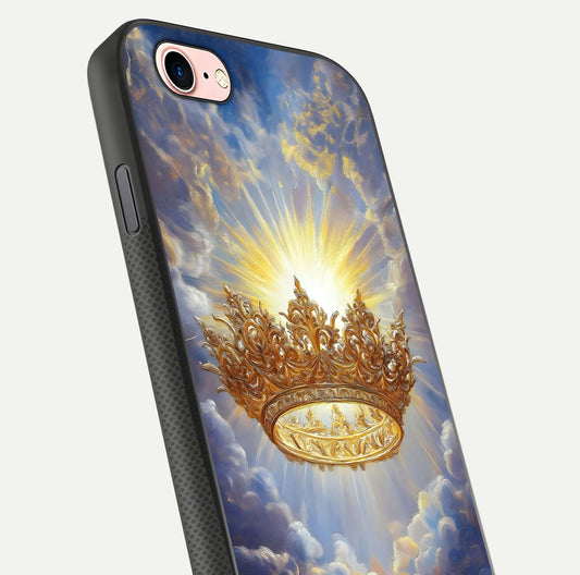 Heavenly Crown Light Glass Case for iPhone 6 Plus close-up angled shot showing glowing halo details and smooth reflection