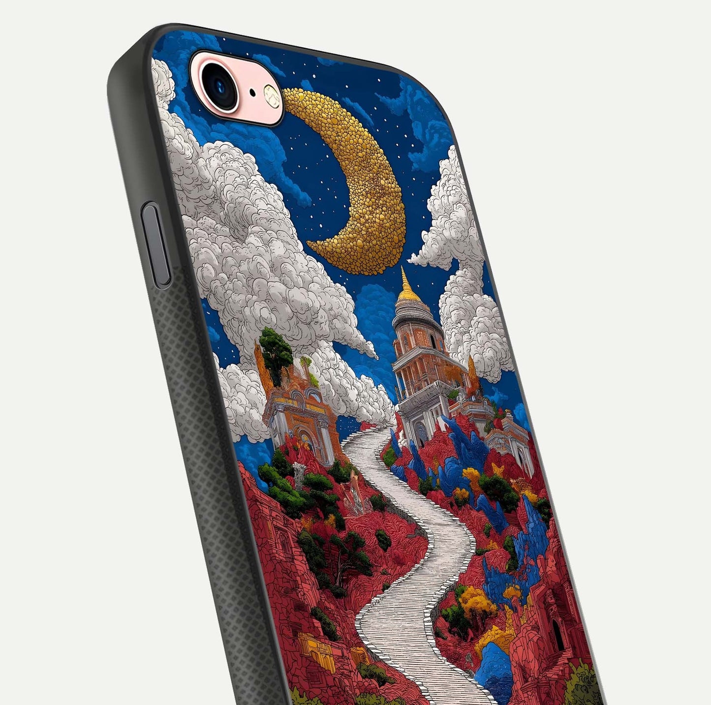 Heavenly Moon Path Glass Case for iPhone 6 Plus close-up angled shot showing moon reflection and shimmer texture