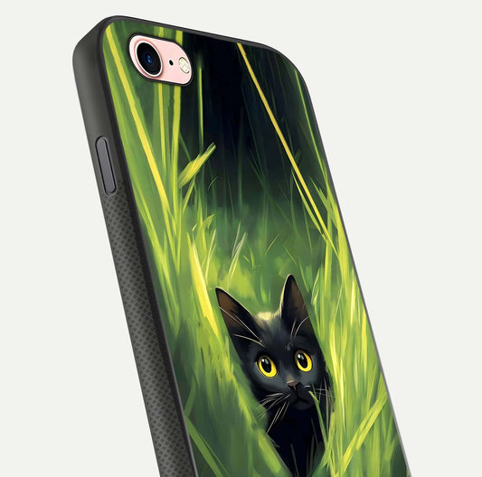 Hidden Cat Whisper Glass Case for iPhone 6 Plus close-up angled shot showing feline details and reflection polish
