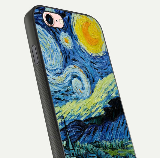 Inspired Van Gogh Art Glass Case for iPhone 6 Plus close-up angled shot showing brushstroke texture and shine detail