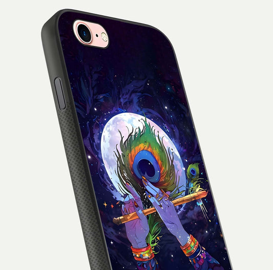 Krishna Hands Art Glass Case for iPhone 6 Plus close-up angled shot showing detailed hand design and shine