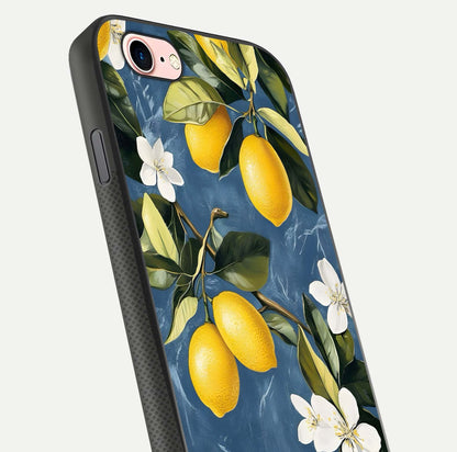 Lemon Dream Garden Glass Case for iPhone 6 Plus close-up angled shot showing fruit details and shine reflection