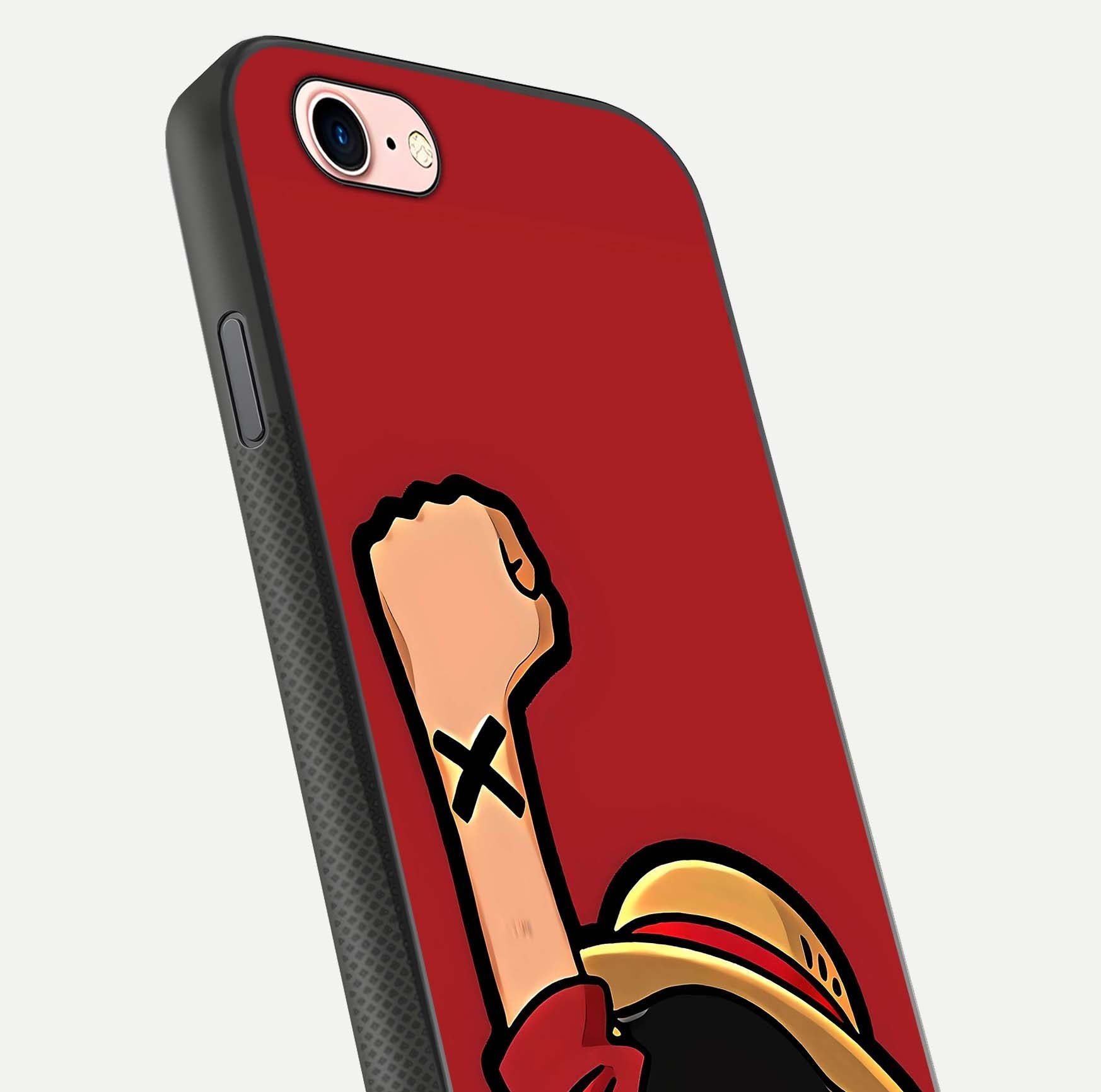 Luffy X Spirit Glass Case for iPhone 6 Plus close-up angled shot showing character detailing and gloss texture