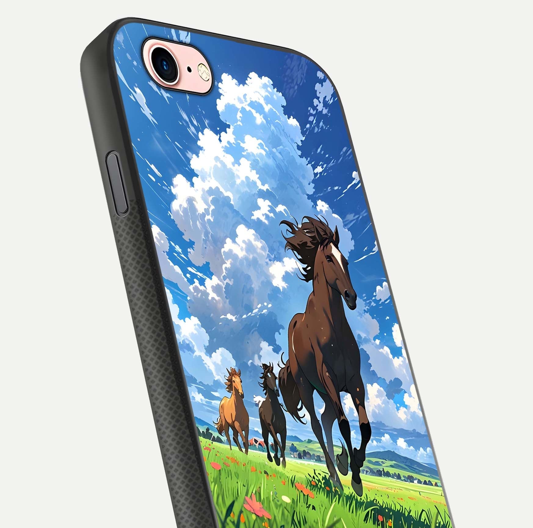 Majestic Horses Galloping Glass Case for iPhone 6 Plus close-up angled shot showing horse motion and reflection