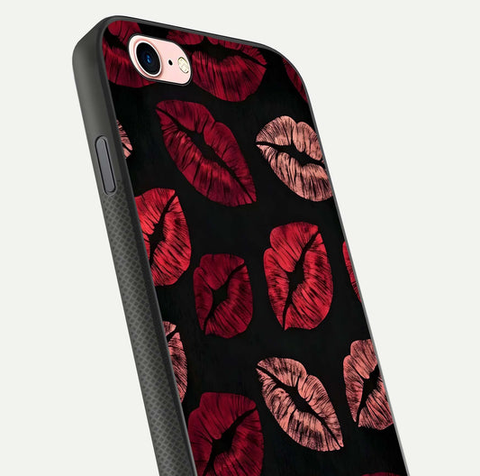 Midnight Kiss Love Glass Case for iPhone 6 Plus close-up angle highlighting red accents and reflection shine