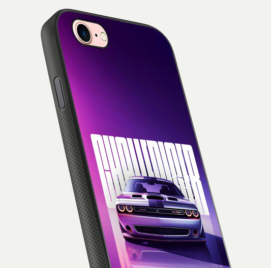 Midnight Muscle Ride Glass Case for iPhone 6 Plus close-up angled shot showing HD reflections and car details