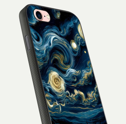 Midnight Sky Whirl Glass Case for iPhone 6 Plus close-up angle showing spiral design and HD gloss reflection