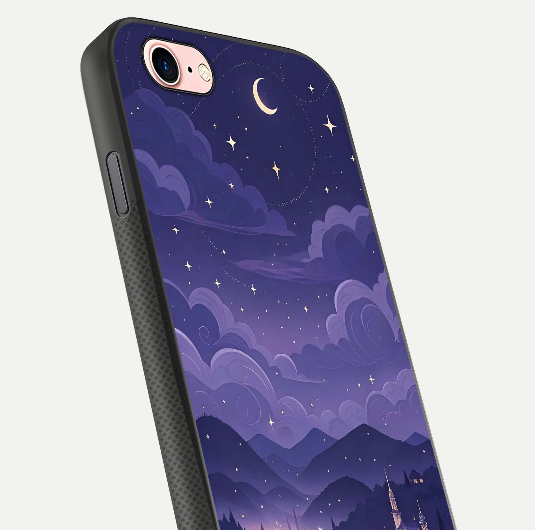 Minimal Night View Glass Case for iPhone 6 Plus close-up angled shot showing lights reflection and dark tone details