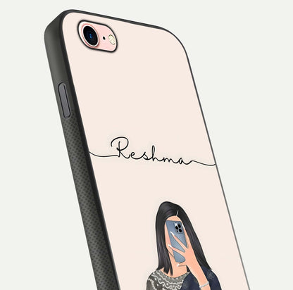 Mirror Mood Muse Custom Name Glass Case for iPhone 6 Plus close-up angled shot highlighting gloss and mirror depth
