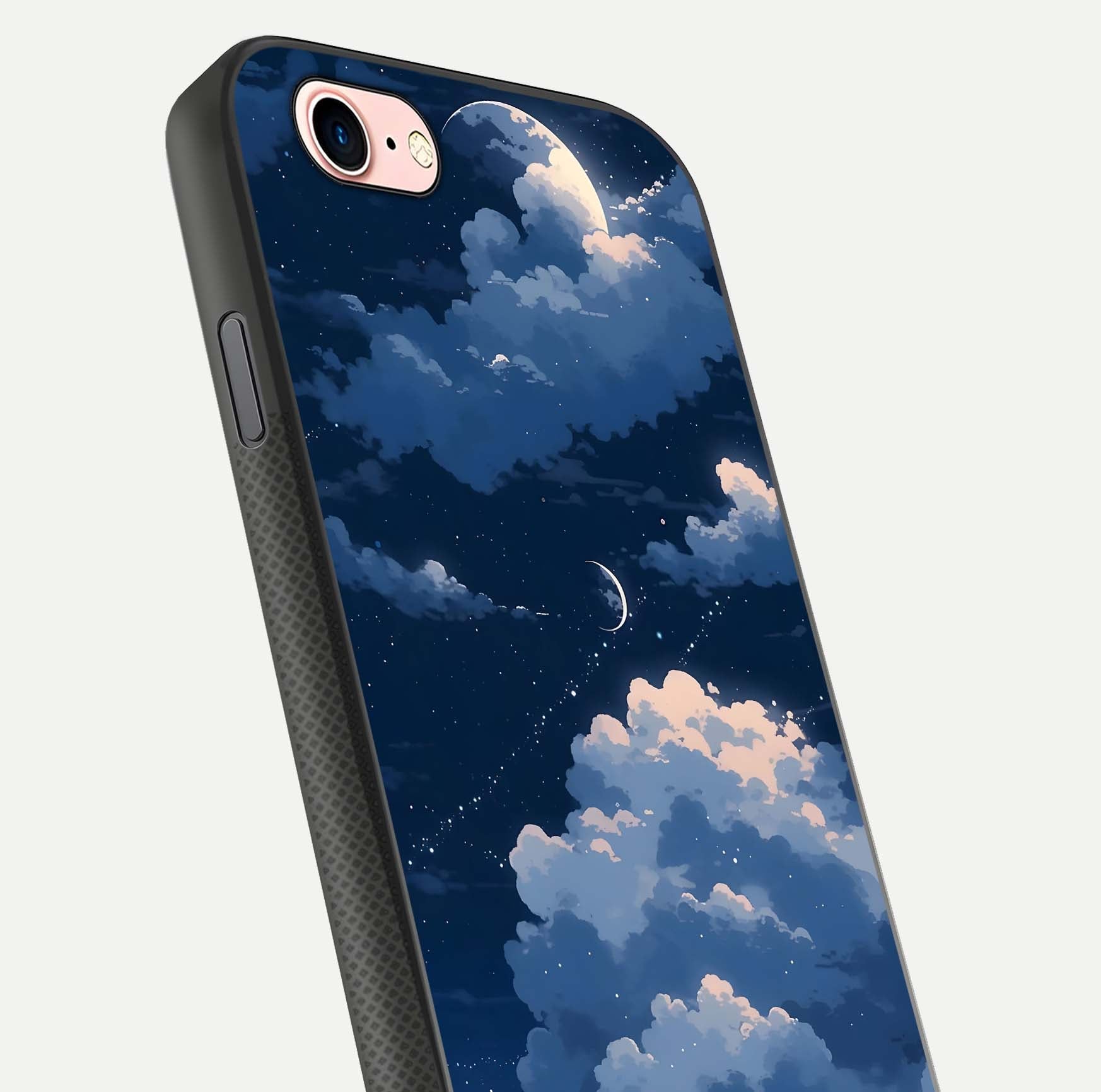 Moon Dream Haze Glass Case for iPhone 6 Plus close-up angled shot showing moon reflection and subtle glow
