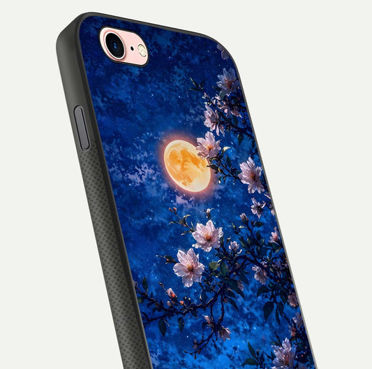 Moonlit Blossoms Night Glass Case for iPhone 6 Plus close-up angled shot showing petal glow and reflection detail