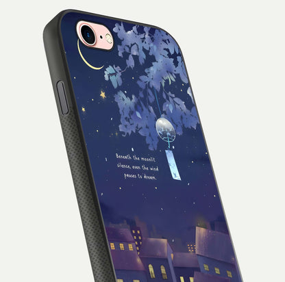 Moonlit Cat Silence Glass Case for iPhone 6 Plus close-up angled shot showing soft glow and reflection texture