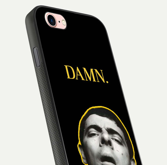 Mr Bean Damn Glass Case for iPhone 6 Plus close-up angled shot highlighting comic expression and shine detail