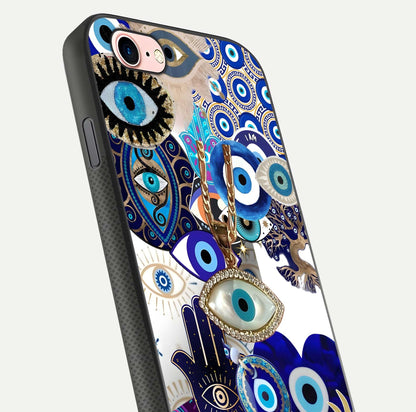 Mystic Charm Eye Glass Case for iPhone 6 Plus close-up angled shot showing detailed eye art and reflection