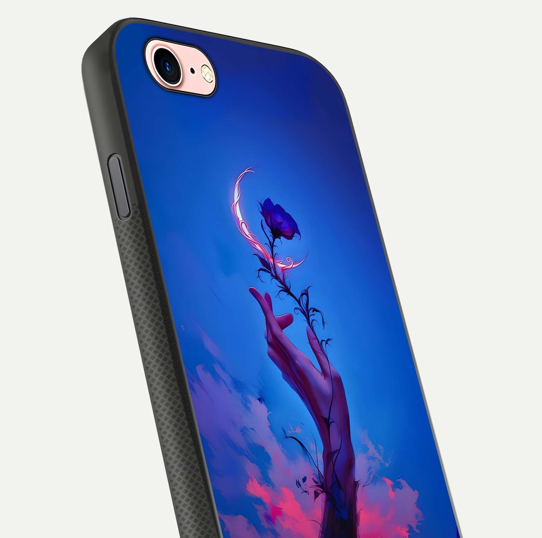 Mystic Hand Glass Case for iPhone 6 Plus close-up angled shot showing spiritual markings and reflection