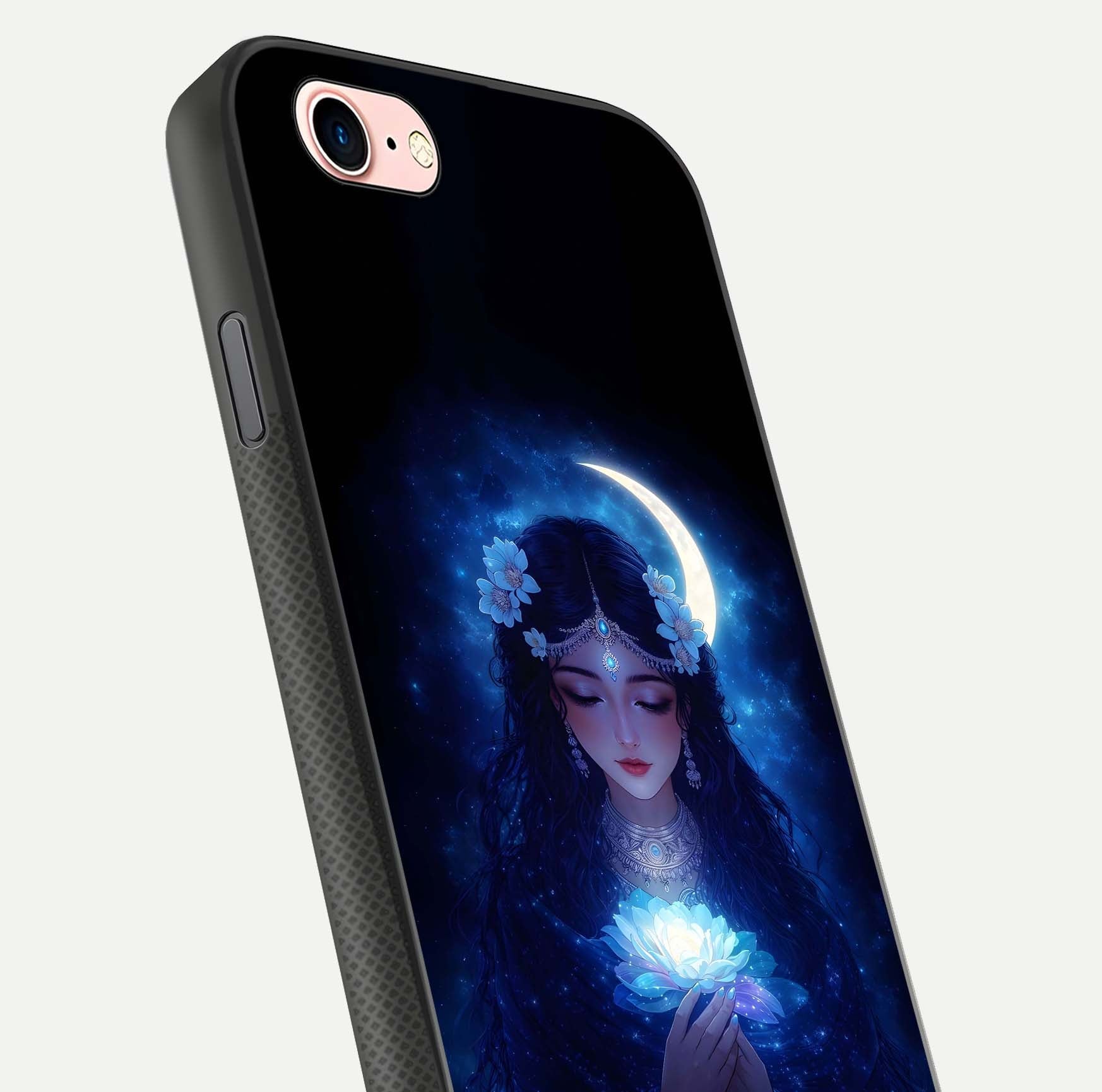 Mystic Moon Queen Glass Case for iPhone 6 Plus close-up angled shot showing shine and lunar tones