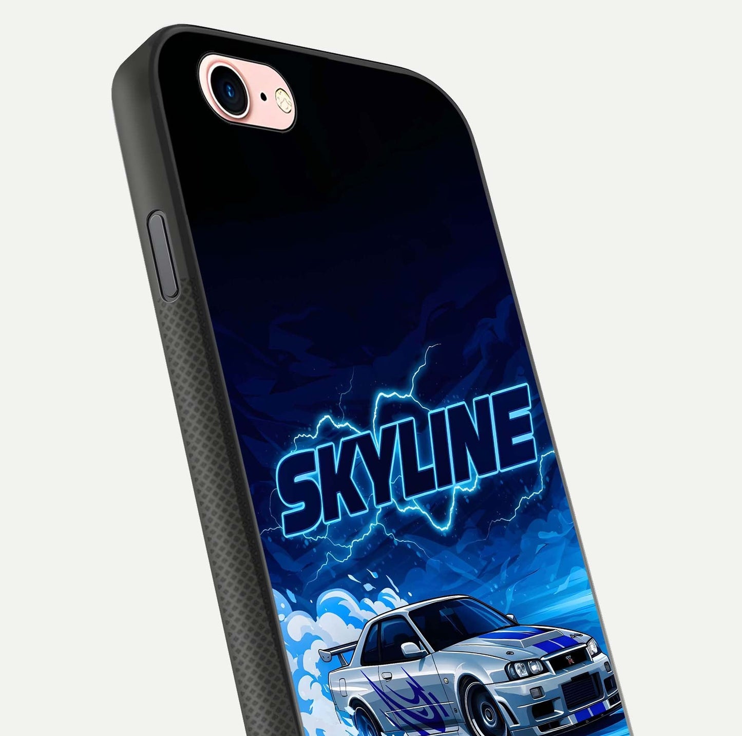 Neon Drift Beast Glass Case for iPhone 6 Plus close-up angled shot highlighting glowing streaks and vivid reflection