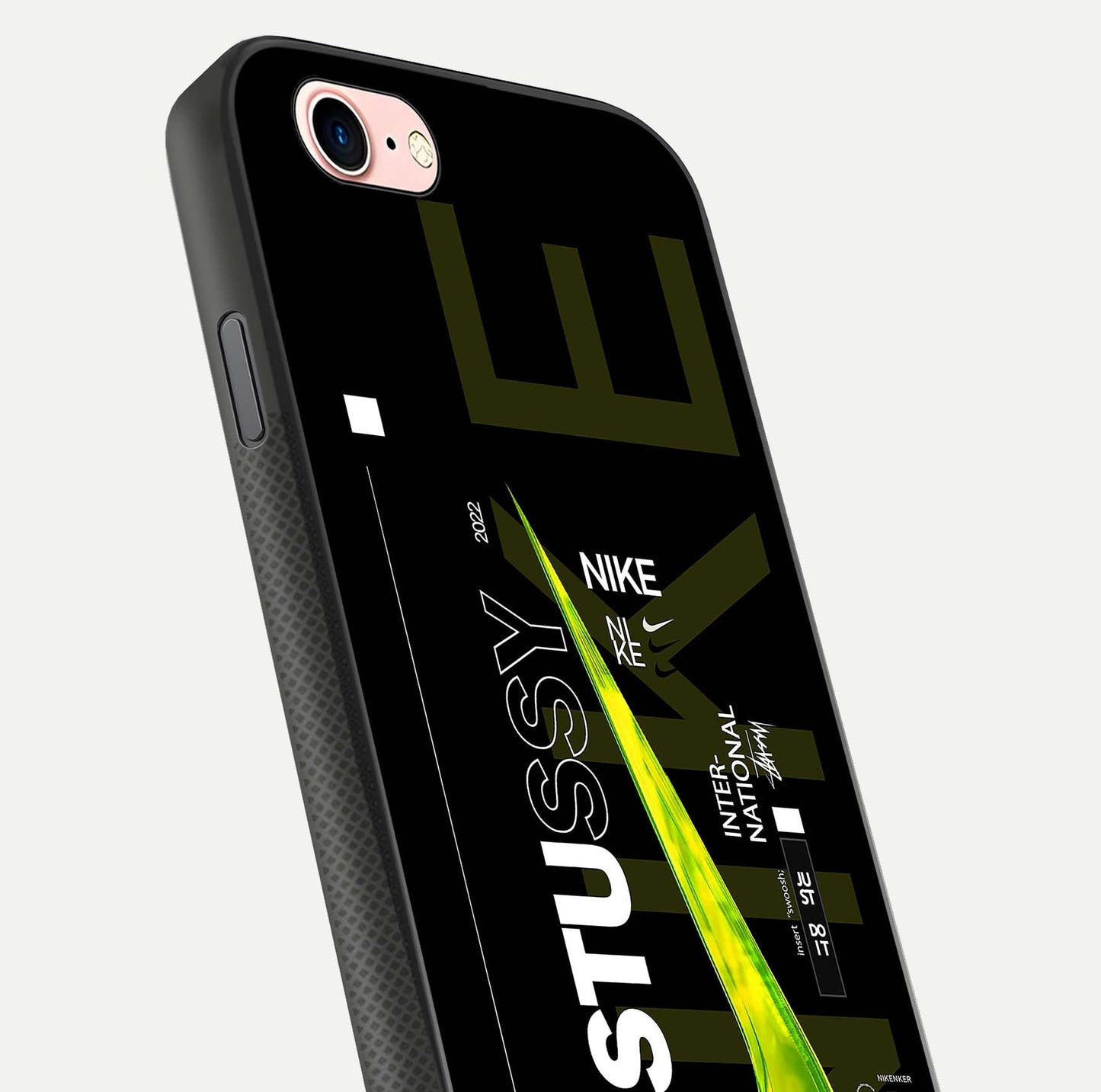 Neon Street Edition Glass Case for iPhone 6 Plus close-up angled shot showing urban neon lights and shine