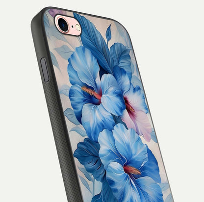 Ocean Hibiscus Grace Glass Case for iPhone 6 Plus close-up angled shot highlighting floral glow and HD shine