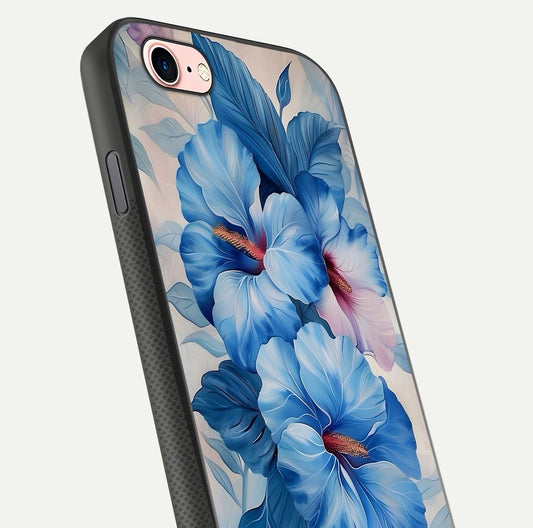 Ocean Hibiscus Grace Glass Case for iPhone 6 Plus close-up angled shot highlighting floral glow and HD shine