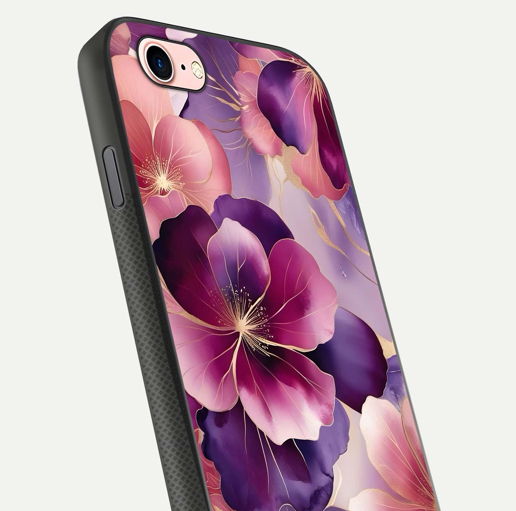 Pink Bouquet Florals Glass Case for iPhone 6 Plus close-up angled shot showing bouquet details and reflection