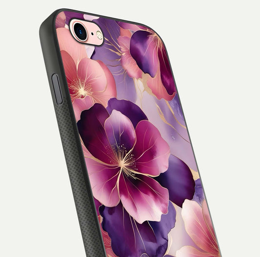 Pink Bouquet Florals Glass Case for iPhone 6 Plus close-up angled shot showing bouquet details and reflection